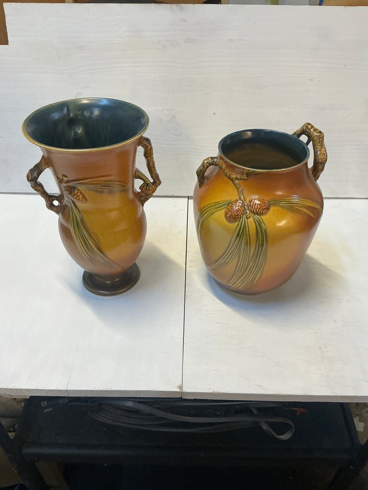 1930’s Roseville Pinecone vase set