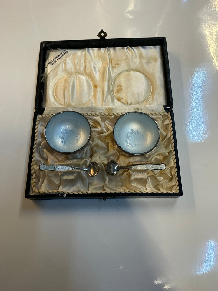 20th c. Meka Denmark Salt Cellar and Spoon set